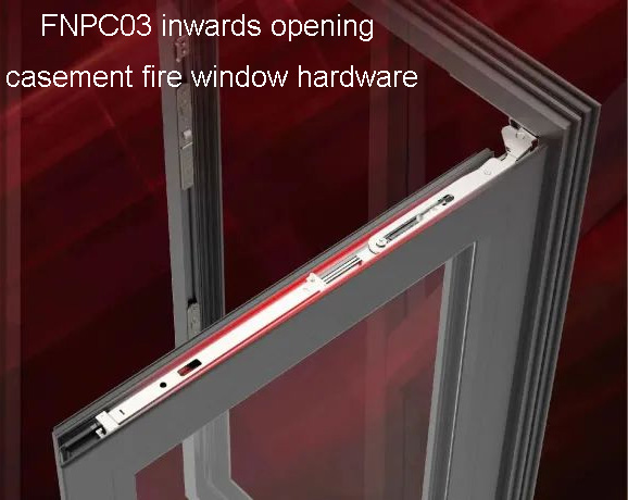 FNPC03 inwards opening casement fire window hardware FNPC03 herrajes para ventanas contra incendios abatibles que se abren hacia adentro