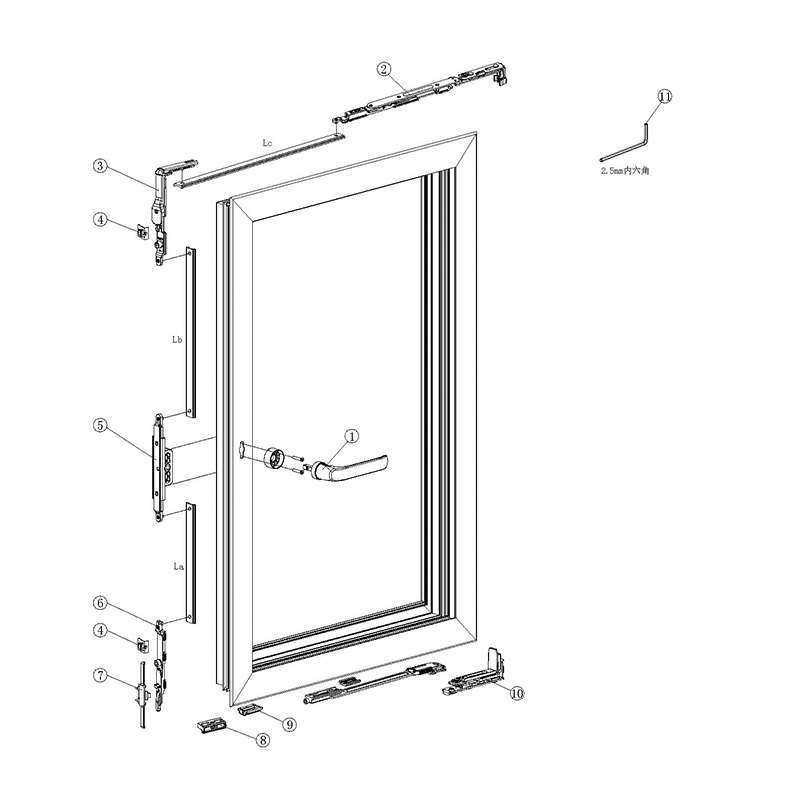 Sistema de herrajes para ventanas inclinables y giratorias con caja de cambios oculta YNXC07