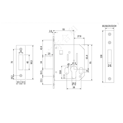 Cuerpo de cerradura de puerta serie 55