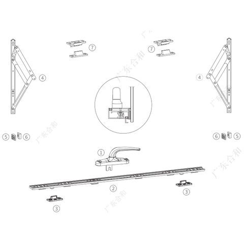 Precio de fábrica de Foshan, sistema de hardware de accesorios para ventanas colgadas en la parte superior, de poca potencia