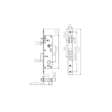 Accesorios para cerraduras de puertas abatibles Cuerpo de cerradura de puerta Serie 85A