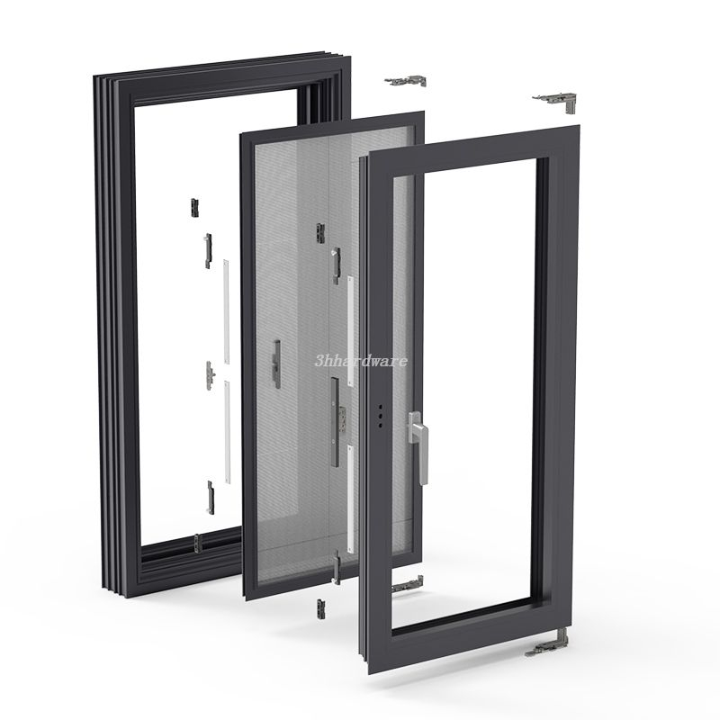 Sistema de ventana de oscilación integrada de pantalla exterior de vidrio interno